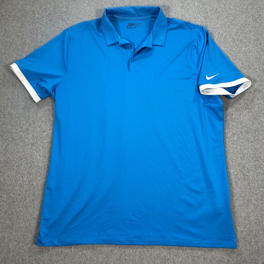 NIke Golf Standard Fit Polo Shirt Mens L Blue Short Sleeve Dri-Fit Stretch Large